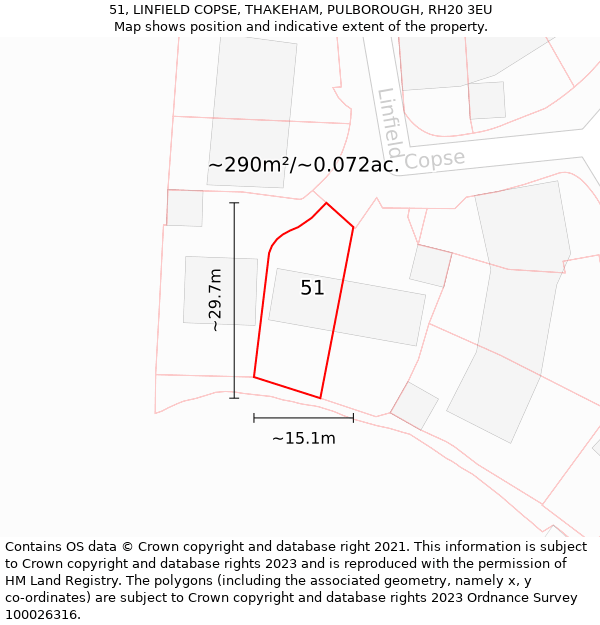 51, LINFIELD COPSE, THAKEHAM, PULBOROUGH, RH20 3EU: Plot and title map