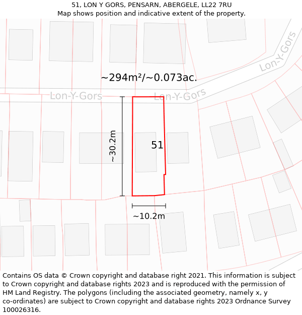 51, LON Y GORS, PENSARN, ABERGELE, LL22 7RU: Plot and title map