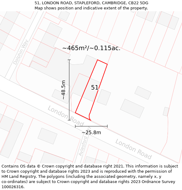 51, LONDON ROAD, STAPLEFORD, CAMBRIDGE, CB22 5DG: Plot and title map