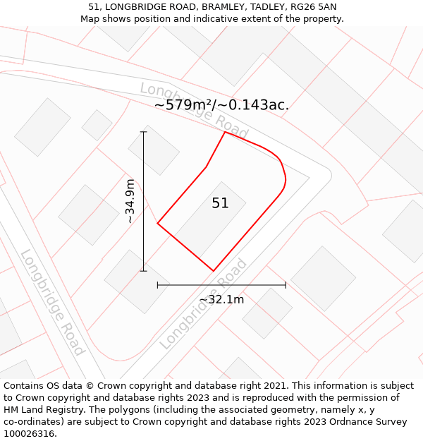 51, LONGBRIDGE ROAD, BRAMLEY, TADLEY, RG26 5AN: Plot and title map