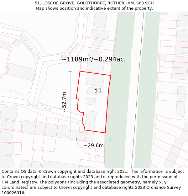 51, LOSCOE GROVE, GOLDTHORPE, ROTHERHAM, S63 9GH: Plot and title map