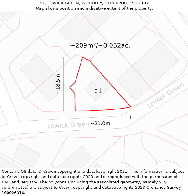 51, LOWICK GREEN, WOODLEY, STOCKPORT, SK6 1RY: Plot and title map