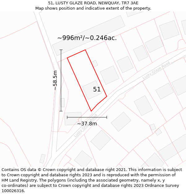 51, LUSTY GLAZE ROAD, NEWQUAY, TR7 3AE: Plot and title map