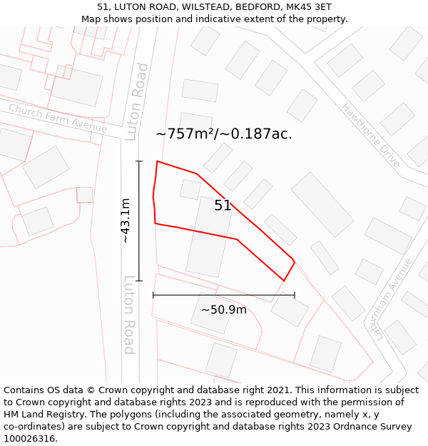 51, LUTON ROAD, WILSTEAD, BEDFORD, MK45 3ET: Plot and title map