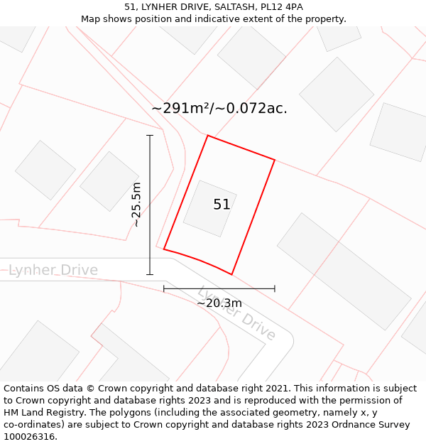 51, LYNHER DRIVE, SALTASH, PL12 4PA: Plot and title map