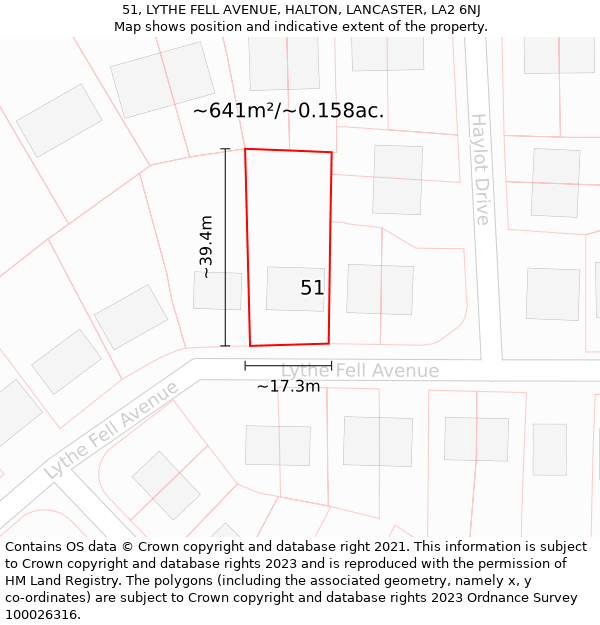 51, LYTHE FELL AVENUE, HALTON, LANCASTER, LA2 6NJ: Plot and title map