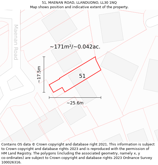 51, MAENAN ROAD, LLANDUDNO, LL30 1NQ: Plot and title map