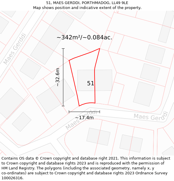 51, MAES GERDDI, PORTHMADOG, LL49 9LE: Plot and title map