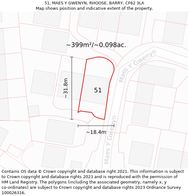 51, MAES Y GWENYN, RHOOSE, BARRY, CF62 3LA: Plot and title map