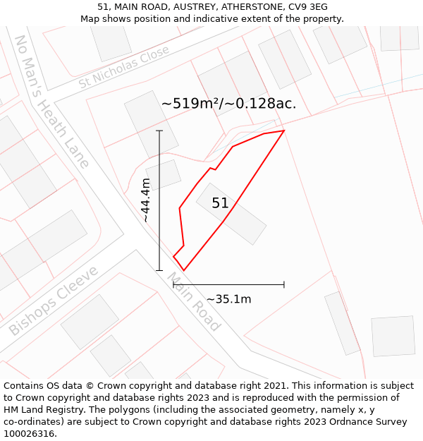 51, MAIN ROAD, AUSTREY, ATHERSTONE, CV9 3EG: Plot and title map