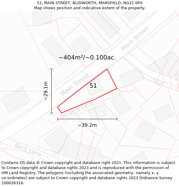 51, MAIN STREET, BLIDWORTH, MANSFIELD, NG21 0PX: Plot and title map