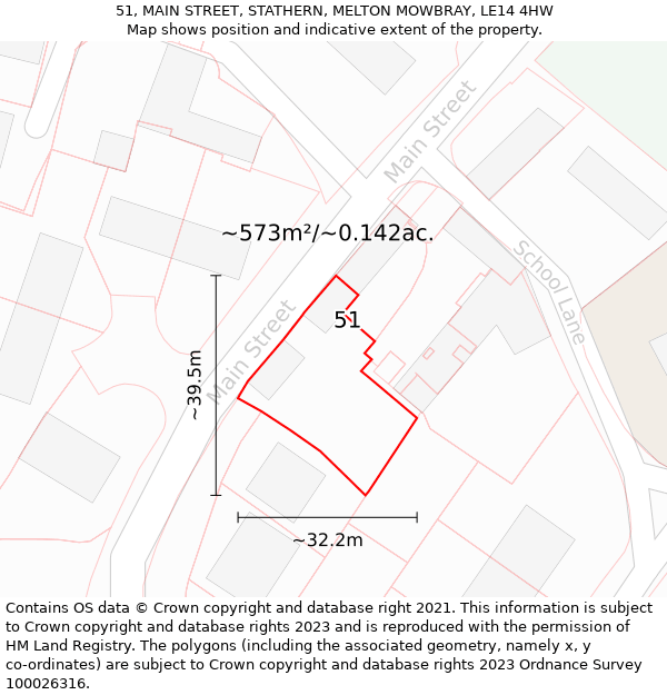 51, MAIN STREET, STATHERN, MELTON MOWBRAY, LE14 4HW: Plot and title map