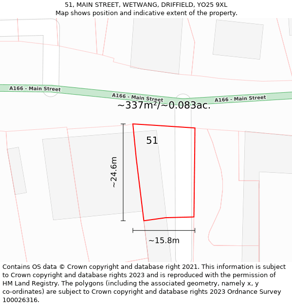 51, MAIN STREET, WETWANG, DRIFFIELD, YO25 9XL: Plot and title map