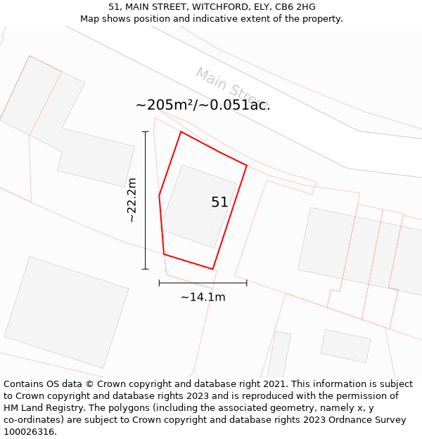 51, MAIN STREET, WITCHFORD, ELY, CB6 2HG: Plot and title map