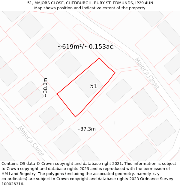 51, MAJORS CLOSE, CHEDBURGH, BURY ST. EDMUNDS, IP29 4UN: Plot and title map