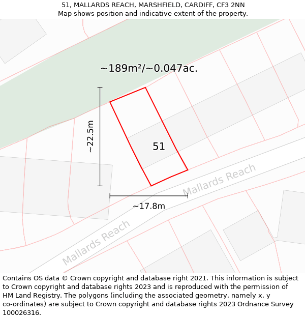 51, MALLARDS REACH, MARSHFIELD, CARDIFF, CF3 2NN: Plot and title map