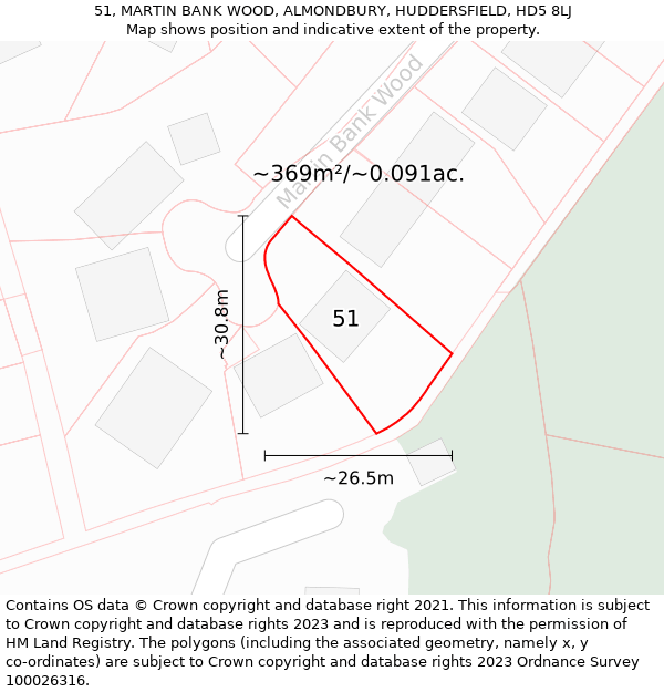 51, MARTIN BANK WOOD, ALMONDBURY, HUDDERSFIELD, HD5 8LJ: Plot and title map