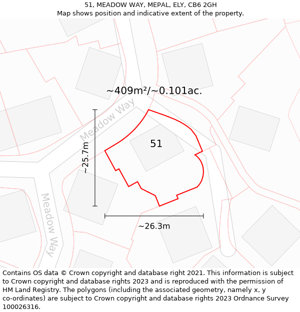 51, MEADOW WAY, MEPAL, ELY, CB6 2GH: Plot and title map