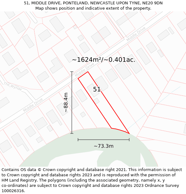 51, MIDDLE DRIVE, PONTELAND, NEWCASTLE UPON TYNE, NE20 9DN: Plot and title map
