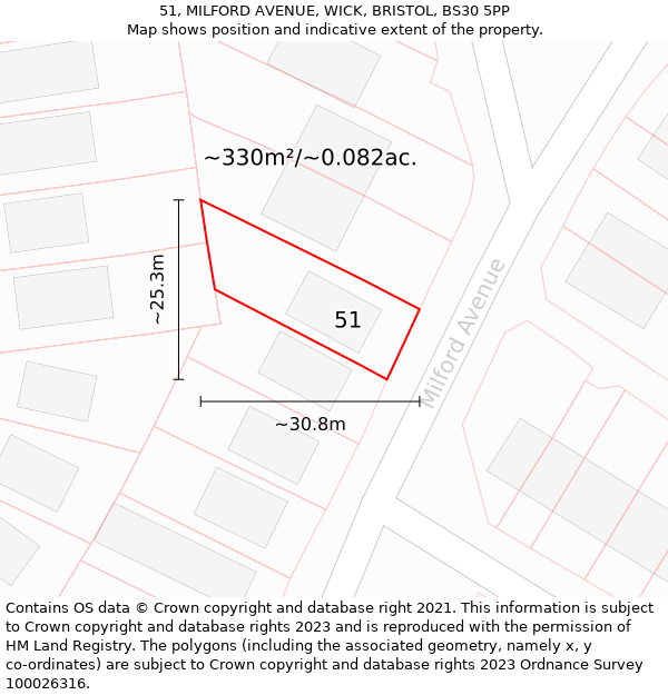 51, MILFORD AVENUE, WICK, BRISTOL, BS30 5PP: Plot and title map