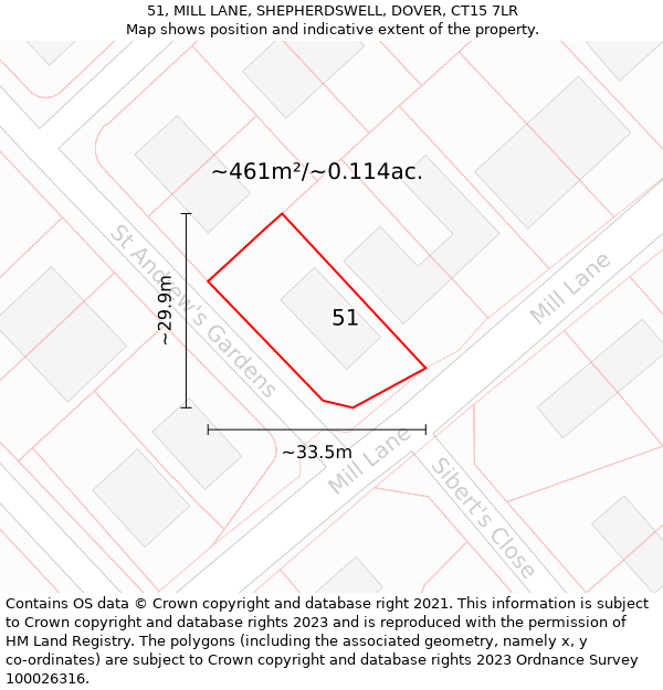 51, MILL LANE, SHEPHERDSWELL, DOVER, CT15 7LR: Plot and title map