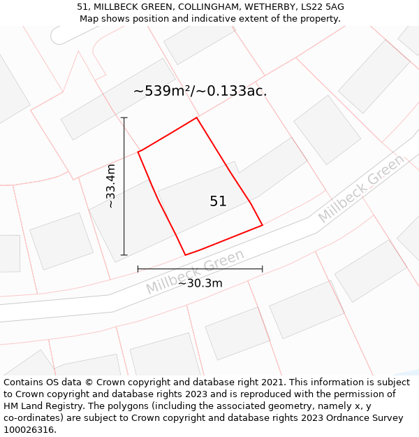 51, MILLBECK GREEN, COLLINGHAM, WETHERBY, LS22 5AG: Plot and title map