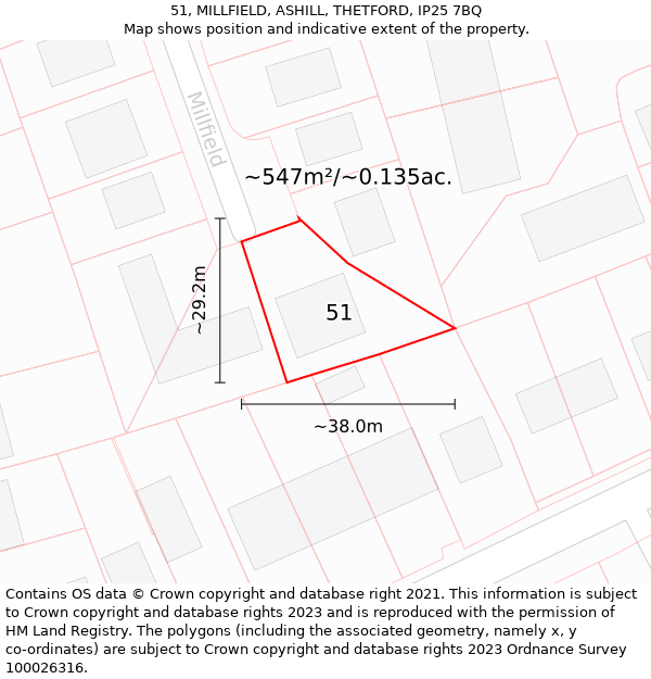 51, MILLFIELD, ASHILL, THETFORD, IP25 7BQ: Plot and title map