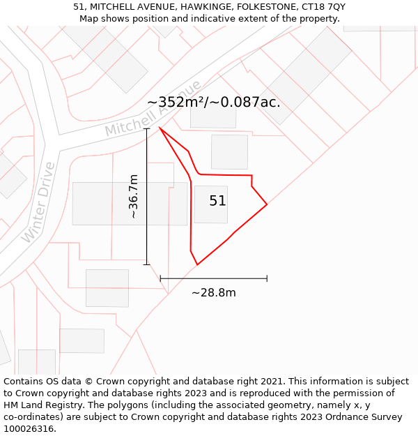 51, MITCHELL AVENUE, HAWKINGE, FOLKESTONE, CT18 7QY: Plot and title map