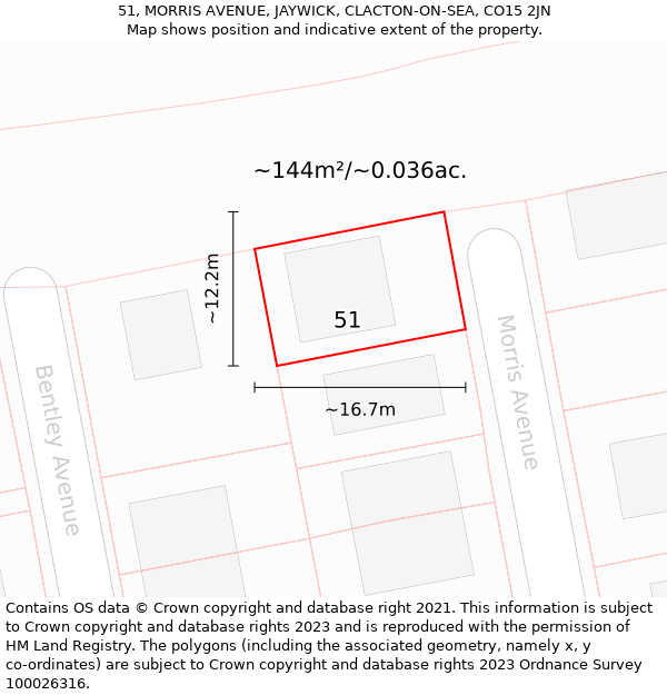 51, MORRIS AVENUE, JAYWICK, CLACTON-ON-SEA, CO15 2JN: Plot and title map