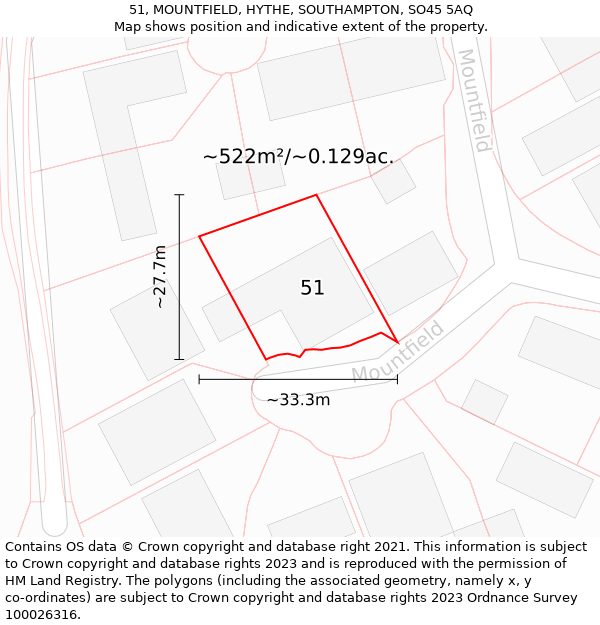 51, MOUNTFIELD, HYTHE, SOUTHAMPTON, SO45 5AQ: Plot and title map