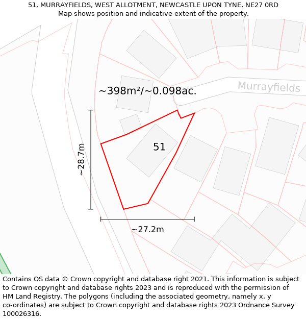 51, MURRAYFIELDS, WEST ALLOTMENT, NEWCASTLE UPON TYNE, NE27 0RD: Plot and title map