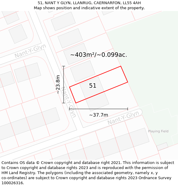 51, NANT Y GLYN, LLANRUG, CAERNARFON, LL55 4AH: Plot and title map