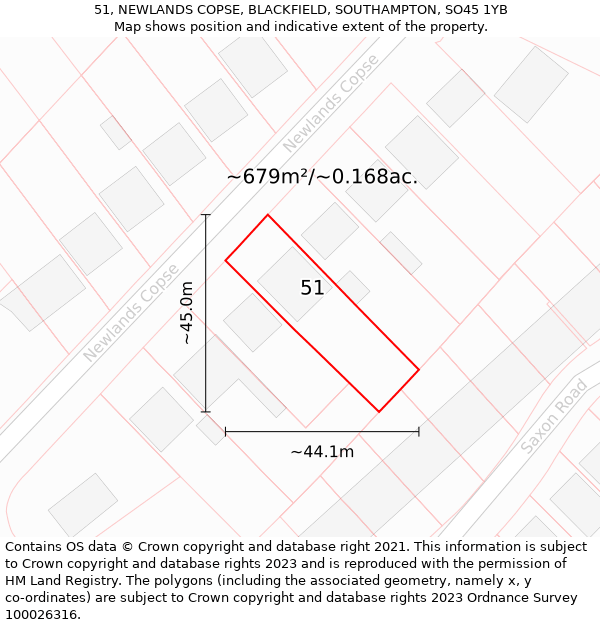 51, NEWLANDS COPSE, BLACKFIELD, SOUTHAMPTON, SO45 1YB: Plot and title map