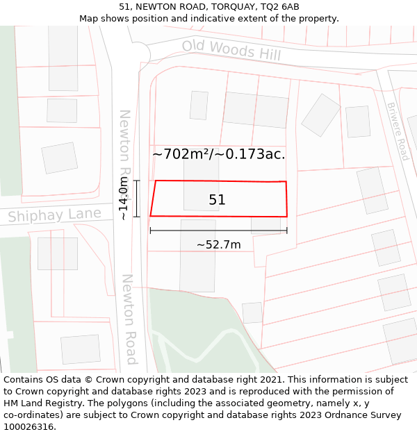 51, NEWTON ROAD, TORQUAY, TQ2 6AB: Plot and title map