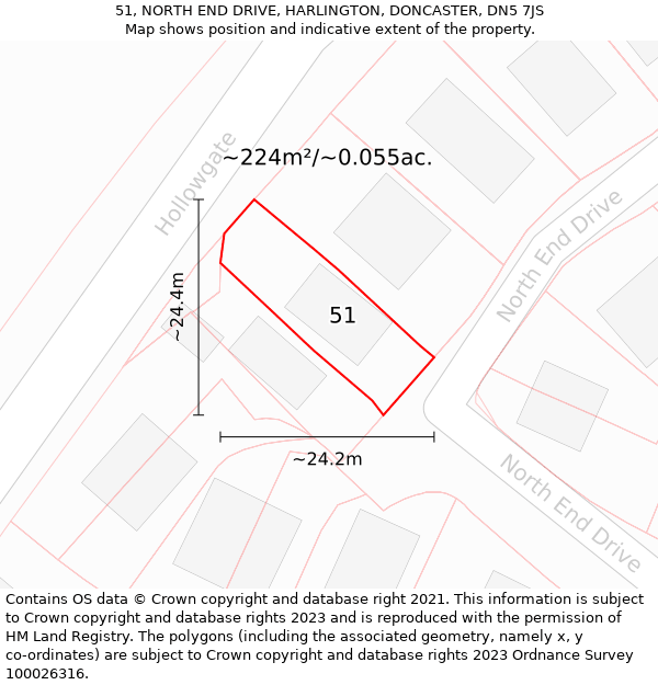 51, NORTH END DRIVE, HARLINGTON, DONCASTER, DN5 7JS: Plot and title map