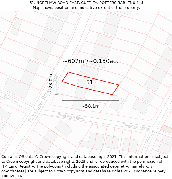 51, NORTHAW ROAD EAST, CUFFLEY, POTTERS BAR, EN6 4LU: Plot and title map