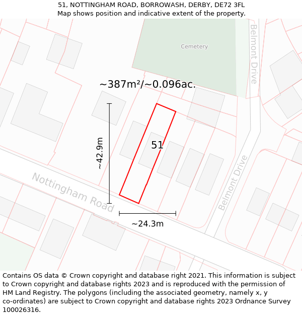 51, NOTTINGHAM ROAD, BORROWASH, DERBY, DE72 3FL: Plot and title map