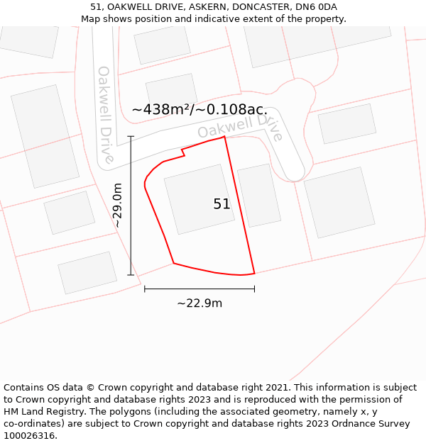 51, OAKWELL DRIVE, ASKERN, DONCASTER, DN6 0DA: Plot and title map
