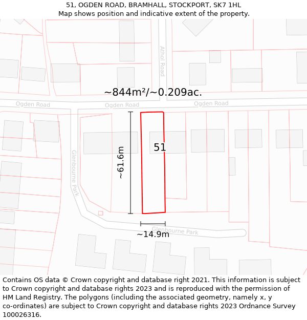 51, OGDEN ROAD, BRAMHALL, STOCKPORT, SK7 1HL: Plot and title map