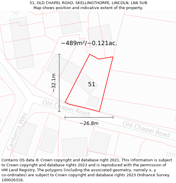 51, OLD CHAPEL ROAD, SKELLINGTHORPE, LINCOLN, LN6 5UB: Plot and title map