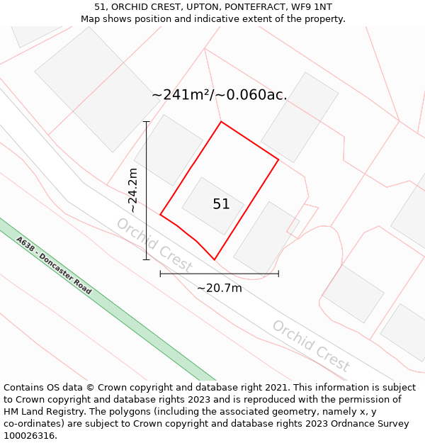 51, ORCHID CREST, UPTON, PONTEFRACT, WF9 1NT: Plot and title map