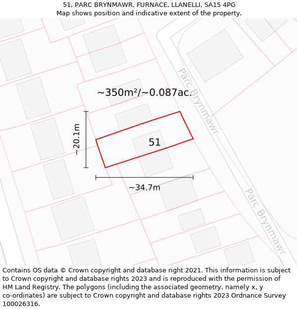 51, PARC BRYNMAWR, FURNACE, LLANELLI, SA15 4PG: Plot and title map
