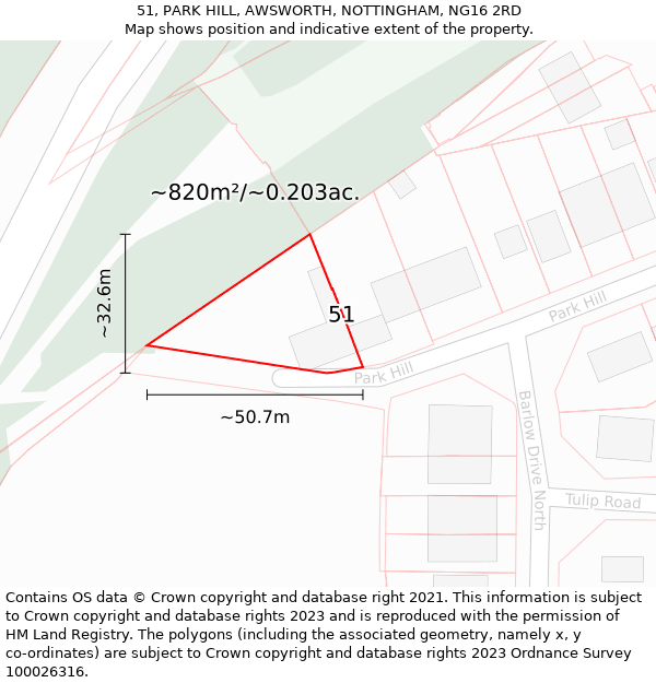 51, PARK HILL, AWSWORTH, NOTTINGHAM, NG16 2RD: Plot and title map