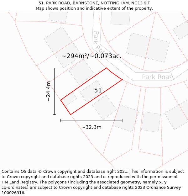 51, PARK ROAD, BARNSTONE, NOTTINGHAM, NG13 9JF: Plot and title map