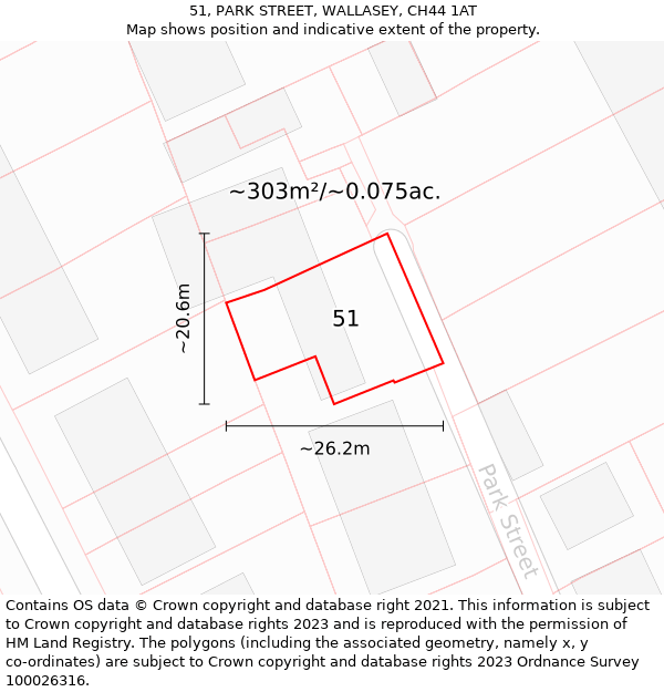 51, PARK STREET, WALLASEY, CH44 1AT: Plot and title map