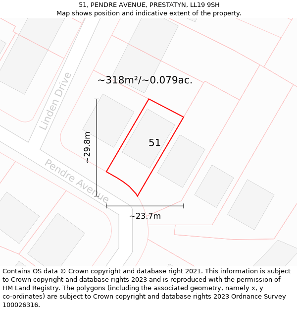 51, PENDRE AVENUE, PRESTATYN, LL19 9SH: Plot and title map