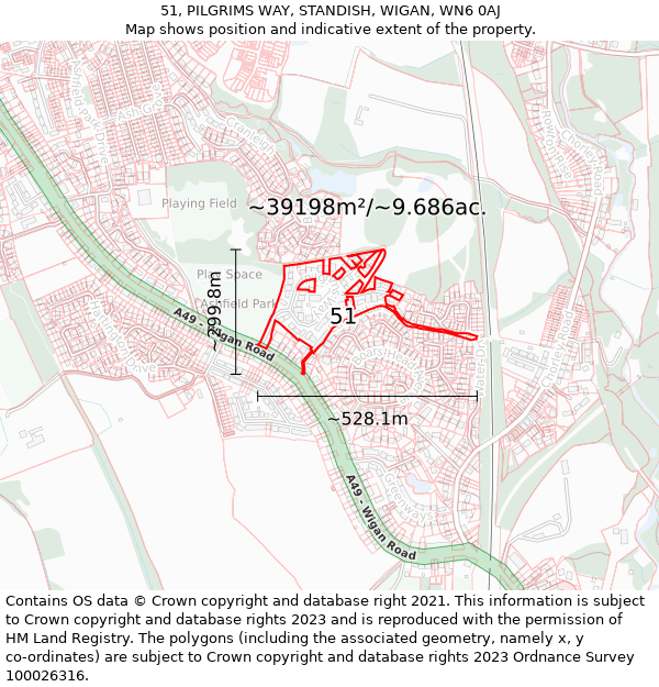 51, PILGRIMS WAY, STANDISH, WIGAN, WN6 0AJ: Plot and title map