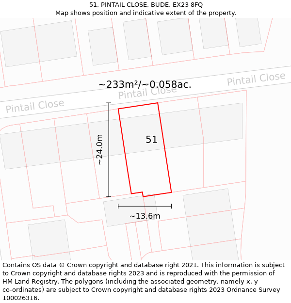 51, PINTAIL CLOSE, BUDE, EX23 8FQ: Plot and title map