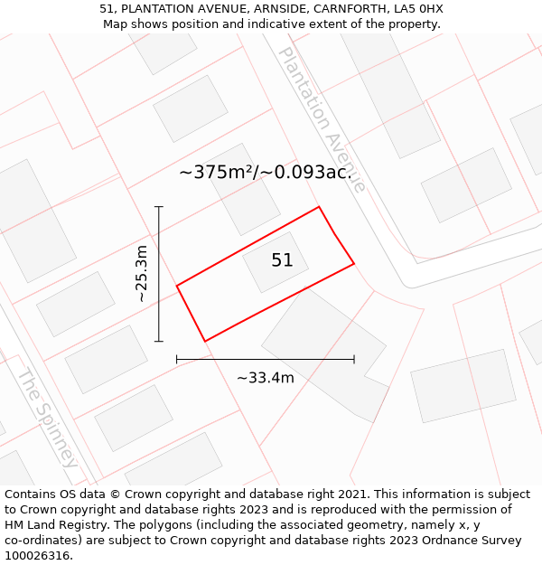 51, PLANTATION AVENUE, ARNSIDE, CARNFORTH, LA5 0HX: Plot and title map