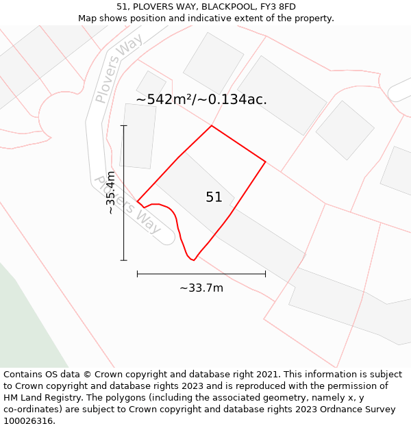 51, PLOVERS WAY, BLACKPOOL, FY3 8FD: Plot and title map
